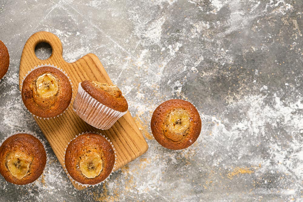 Banana Bread Muffins Individual banana bread muffins in paper liners