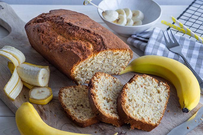 Step 6: Slicing After Cooling Slicing cooled banana bread into thick pieces